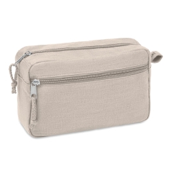 Beige necessär av hampatyg med flera fack