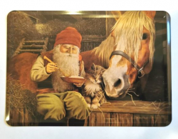 Julkort i metall av motiv Jan Bergerlind - Tomte med häst